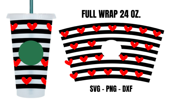 Black Stripes Hearts Starbucks Cup Svg: Graphics and Crafts