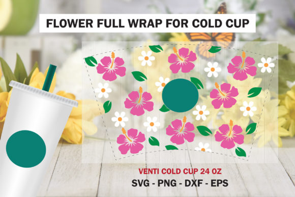 Flower Full Wrap Venti Cold Cup 24 Oz Graphics
