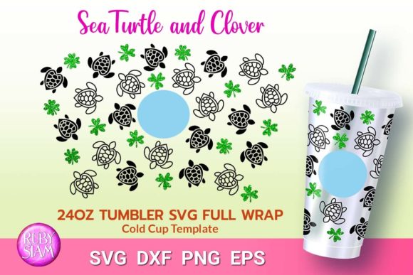 Four Leaf Clover Turtle Lover Graphics for Tumbler Wraps