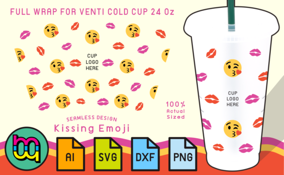 Kiss Emoji Valentine 24oz Cold Cup Svg: Graphics for Print Templates