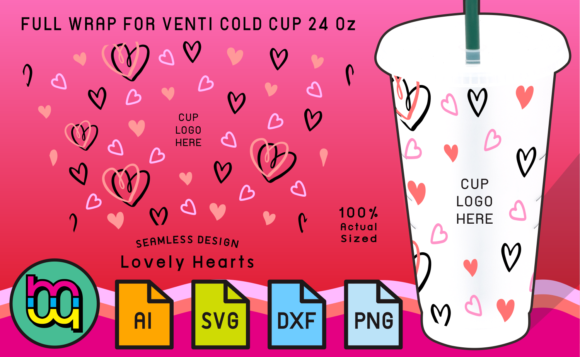 Valentine Hearts 24oz Star Cold Cup Svg: Graphics for Print Templates